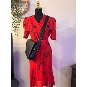 80s Vintage Secretary Boss Lady Red Dress Size S Pre-Owned